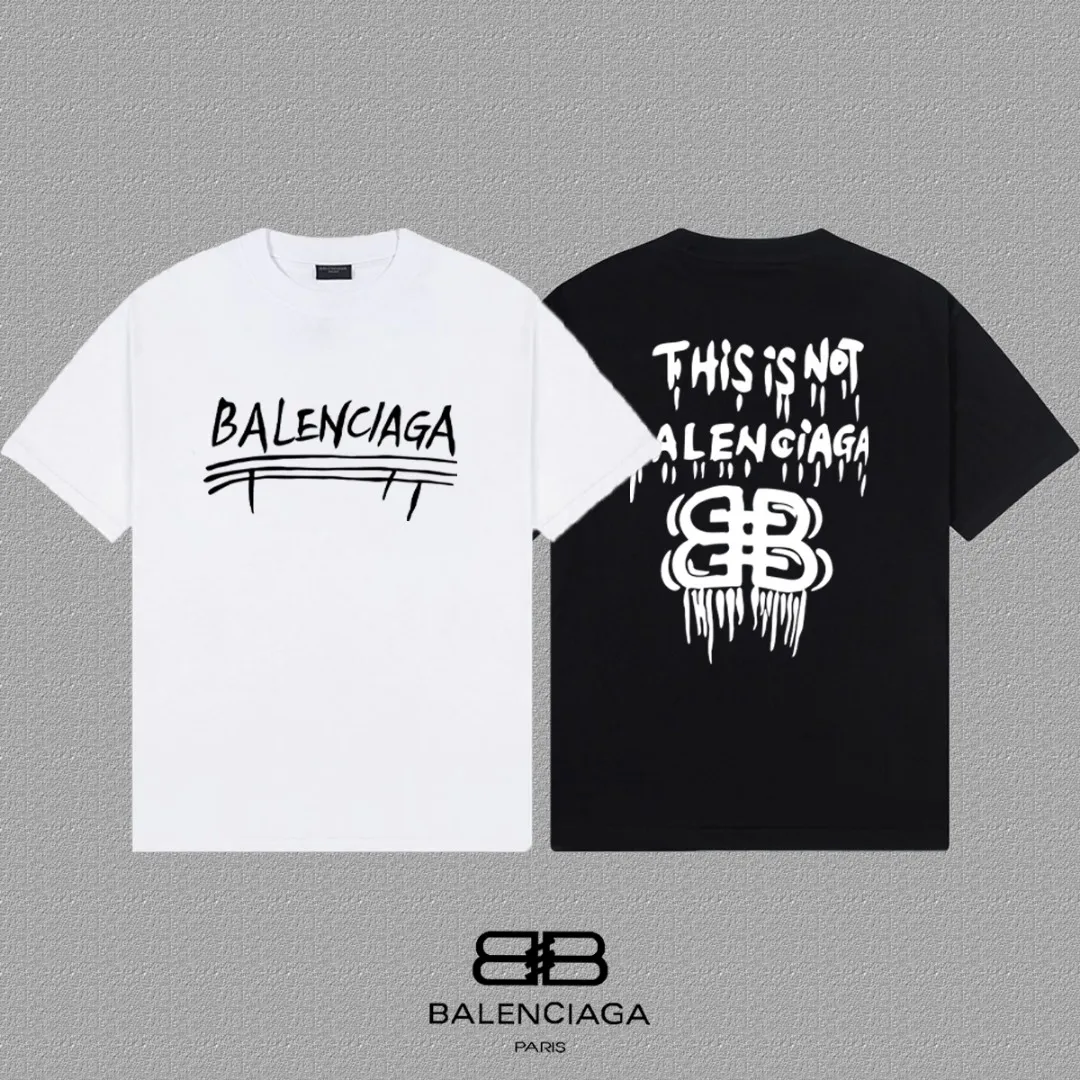 P80✨🔥 BALENCIAGA Paris lettering printed short-sleeved T-shirt. Custom-woven and dyed 300 grams of combed cotton heavyweight fabric. Zero color difference in threads. Perfect details. Different from the current currency version. Welcome to compare. Same Style for men and women. Must-sell in the picture above. Color: White Black Size: 1 2 3 4